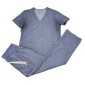 Figs Scrub Set Women's Size Large Gray Medical Nurse Hospital Uniform Cargo